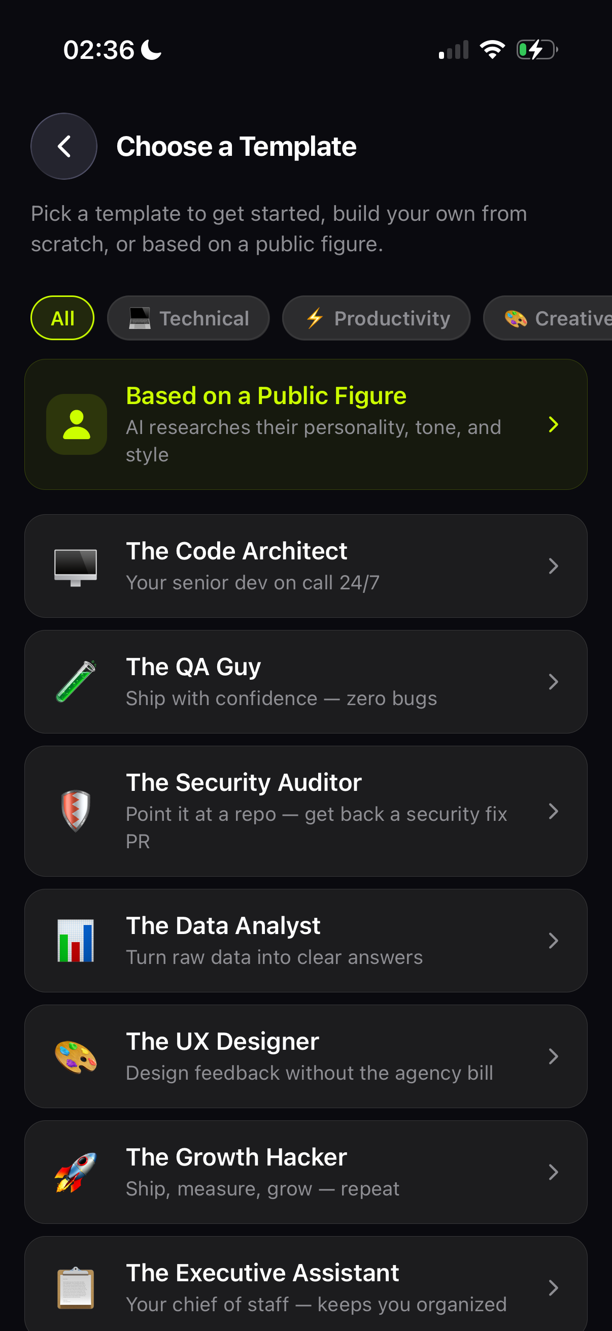 Multi-agent templates screen